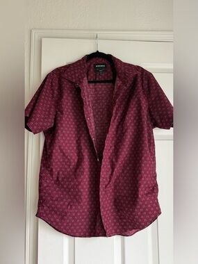 Bonobos Short Sleeve Shirt in Burgundy with Blue Motif